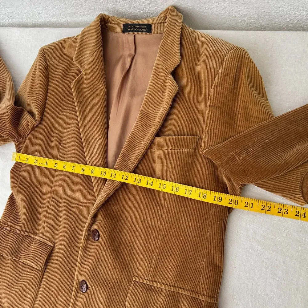 VTG 70s Richman Brothers Tan Corduroy Blazer Ivy League Suede Elbow Patches 40S